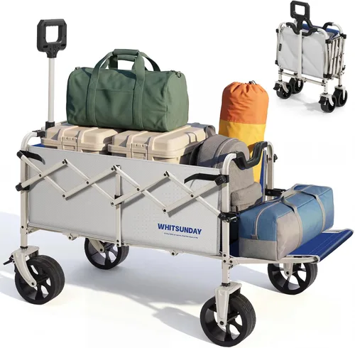 Miniatura 9 de Whitsunday Carro plegable 2 en 1, carros utilitarios resistentes con ruedas grandes todo terreno para campamento, jardín, playa, deportes