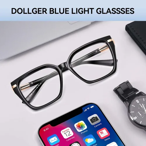 Miniatura 2 de Dollger Gafas de luz azul para mujer, lentes de bloqueo de luz azul, lentes retro cuadrados TR90 Negro