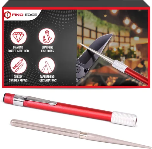 Afilador de cuchillos con filo ondulado Fino Edge - Barra de afilado de diamante retráctil - Afilador de cuchillos de diamante ultra portátil - Mini