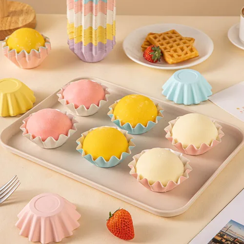 Miniatura 4 de 100 PCS Moldes de Papel Brioche para Hornear Moldes para Cupcakes Papel Antiadherente Recubierto Moldes Estándar para Muffins para Bodas Fiestas Rosa