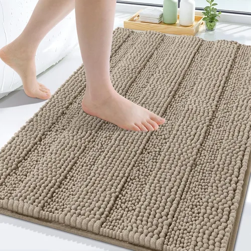 Miniatura 72 de Grandaily Alfombras de baño de felpilla a rayas de 24 x 16 pulgadas, extra gruesas y suaves, absorbentes, parte trasera de goma, alfombra de ducha