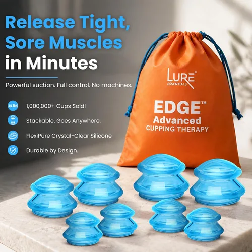 Miniatura 7 de Juego de ventosas de silicona Lure Essentials Edge, kit de ventosas para terapia de masaje, ventosas duraderas para uso profesional y doméstico, Azul