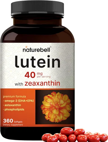 Luteína 40mg + Zeaxantina 1,600mcg, 360 cápsulas blandas | Fórmula 4-en-1 con astaxantina, Omega-3 y fosfolípidos | Extracto de flor de caléndula |