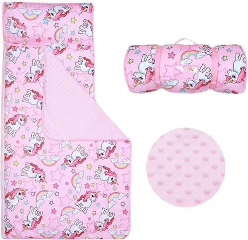 Miniatura 9 de Colchoneta portátil para siesta para niños con almohada extraíble y manta para niñas y niños, saco de dormir ligero extra grande para preescolar