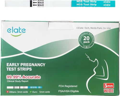 Elate Tiras de prueba de embarazo, 20 unidades, prueba de detección temprana HCG, alta sensibilidad, resultados precisos del 99.99%, kit de prueba