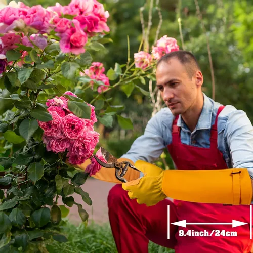 Miniatura 5 de Guantes largos de jardinería para mujeres/hombres, guantes de poda de rosas a prueba de espinas, guantelete resistente, el mejor regalo de jardín