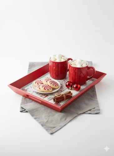 Bandejas decorativas tipo Madera Color Rojo 17.7 x 13.3 pulgadas se. Ideal para cafetería, cocina o centro de mesa