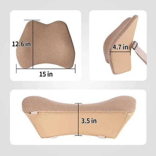 Miniatura 8 de Almohada de apoyo lumbar de espuma viscoelástica para coche - Soporte para la espalda para asiento de coche (Beige)