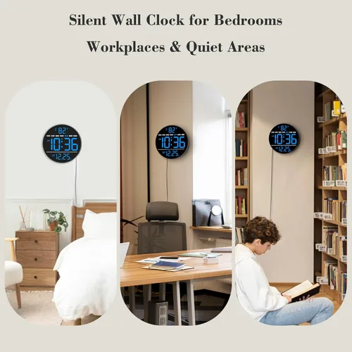 Miniatura 7 de WallarGe Reloj de pared digital grande con pantalla LED, reloj de pared eléctrico con temperatura, DST automático, fecha y día, brillo de 5 niveles