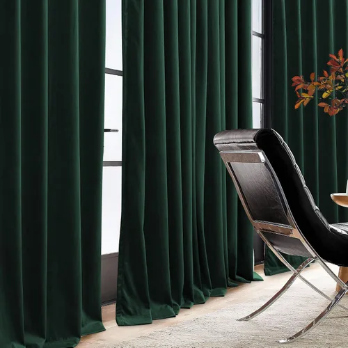 Miniatura 5 de KGORGE Cortinas de terciopelo verde cazador con pliegues pinzados de 84 pulgadas, con aislamiento térmico para oscurecer habitaciones, con anillas