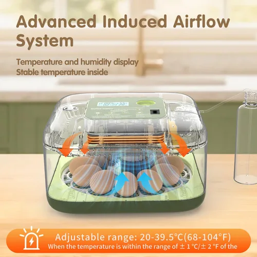 Miniatura 2 de HOWOOlUA - Incubadora de huevos para incubar huevos con giro automático, control de temperatura y humedad, incubadora de huevos integrada de gran