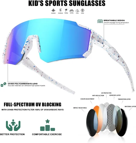 Miniatura 5 de SEKKAF Kids Sunglasses Youth Baseball Sunglasses for Boys Girls Softball Sports Sun Glasses UV Protection