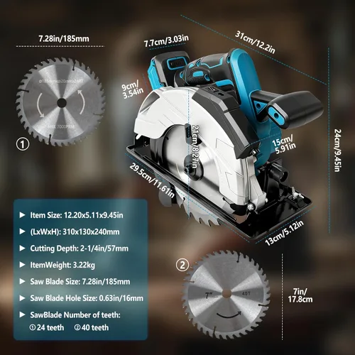 Miniatura 7 de Sierra circular inalámbrica compatible con batería Makita de 18 V, motor sin escobillas 5000 rpm, 850 W, sierra circular eléctrica de 7-1/4 pulgadas