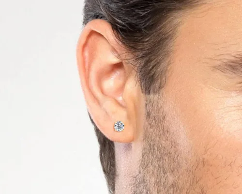 Miniatura 5 de Aretes solitarios de oro real de 10 quilates con diamantes de moissanita auténtica, redondos, brillantes, para mujeres y hombres, con cierres