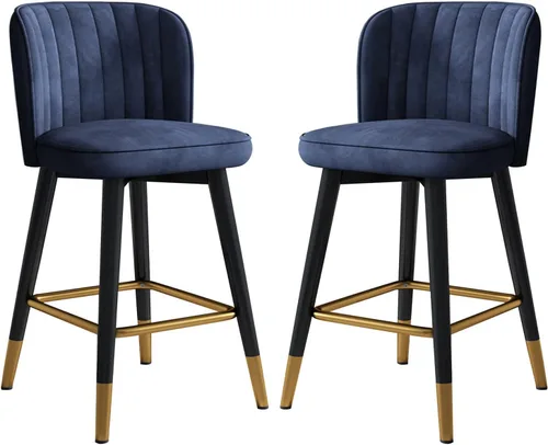 Miniatura 8 de Taburetes de bar giratorios de terciopelo con respaldo para isla de cocina, comedor y sillas tapizadas para bar en casa. Verde