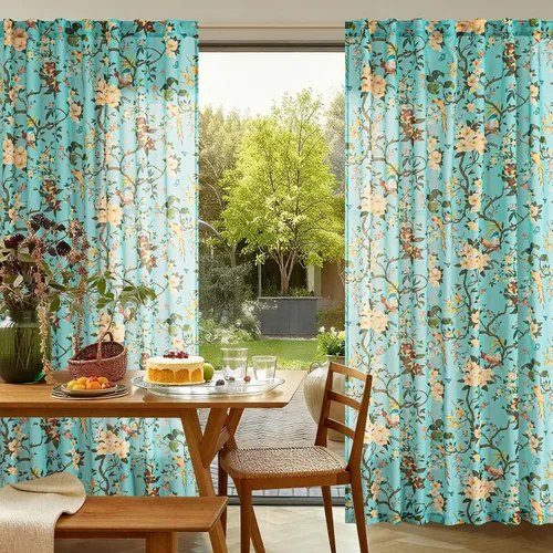 Miniatura 8 de Cortinas de lino florales azules y amarillas, estilo vintage, bohemio, de 63 pulgadas, 2 paneles con pestaña trasera para sala de estar