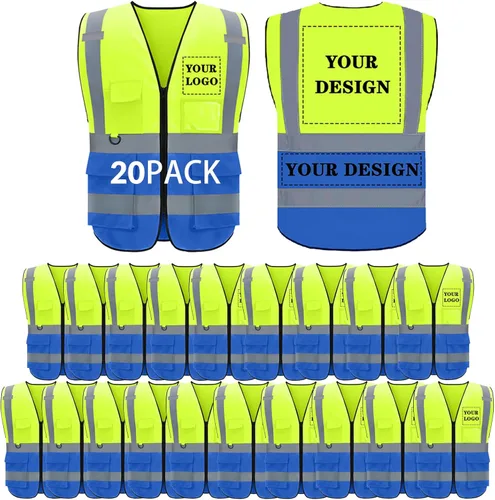 Miniatura 42 de Chaleco de seguridad con logotipo personalizado de alta visibilidad, chaleco reflectante clase 2, ropa de trabajo de construcción con 5 bolsillos