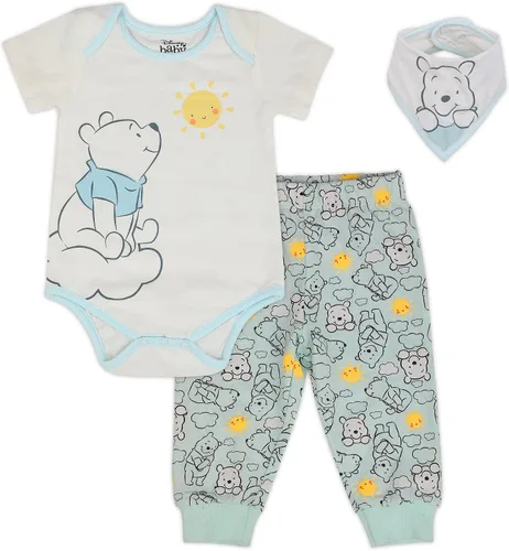 Disney Winnie The Pooh - Conjunto de body para niño, pantalón deportivo y babero para recién nacidos, azulblanco