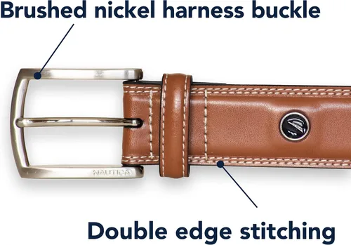 Miniatura 4 de Nautica Mens Logo Inlay Ornament Double Stitch Leather Belt