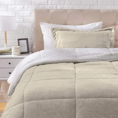 Miniatura 17 de Amazon Basics Juego de ropa de cama de 3 piezas, Sherpa de micromink, ultrasuave, edredón cálido para todas las estaciones, tamaño King, azul Azul