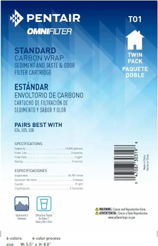 Miniatura 3 de Pentair OMNIFilter TO1 Filtro de Agua de Carbón, 10 Pulgadas, Cartucho de Filtro de Repuesto Estándar para Toda la Casa de Carbón Envolvente