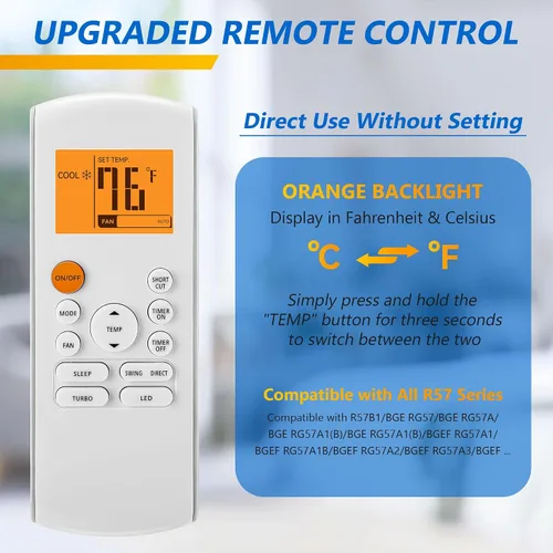 Miniatura 2 de Saillong Mando a distancia de repuesto inteligente compatible con aire acondicionado Midea RG57/BGE Ac, incluye 2 pilas AAA, piezas de aire