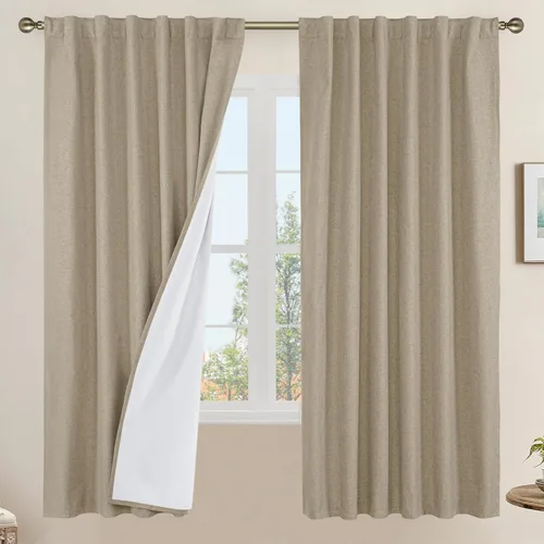 Miniatura 163 de LAMIT Cortinas de lino natural 100 % opacas para ventana, para dormitorio, 45 pulgadas, cortinas térmicas con textura de lino estilo granja