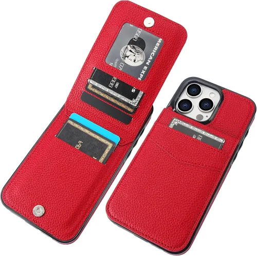 Miniatura 16 de KIHUWEY Compatible con iPhone 15 Pro Max Funda Cartera con soporte para tarjeta de crédito, con tapa de cuero premium, cierre magnético, función