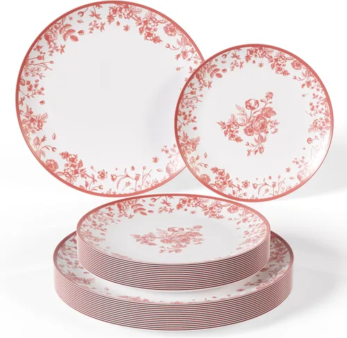 Miniatura 8 de Trendables Platos Desechables para Suministros de Fiesta Platos de Plástico Florales Negros para Boda 40 Piezas - 20 de 8" y 20 de 10"