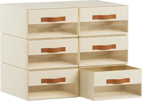 Homsorout Contenedores grandes de almacenamiento para armario, paquete de 6 cajas apilables extraíbles de tela con ventana transparente, contenedor