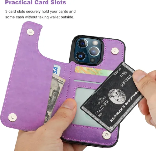 Miniatura 5 de Vaburs Funda compatible con iPhone 13 Pro con tarjetero y diseño de mariposa en relieve, de piel sintética, doble botón, a prueba de golpes
