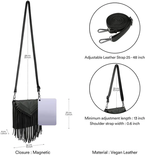 Miniatura 3 de HDE - Bolso de piel sintética para mujer, diseño de flecos