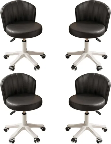 Miniatura 10 de Silla Pequeña Redonda de Escritorio con Ruedas Sin Brazos Cómoda Silla de Tocador para Computadora con Respaldo Bajo de Cuero PU Altura Ajustable