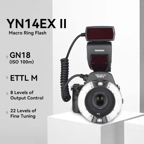 Miniatura 2 de YONGNUO YN14EX II Macro Ring Flash para cámaras Canon DSLR, con anillos adaptadores y filtros de temperatura de color, soporte de zapata caliente