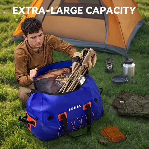 Miniatura 2 de HEETA Bolsa de lona impermeable para motocicleta, mochila seca para motocicleta, 60L/80L, extra grande, bolsas de viaje con correas y asas para Azul
