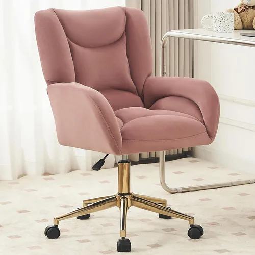 Miniatura 9 de Bonita silla de tocador con respaldo para dormitorio, silla de oficina de terciopelo blanco, cómoda para oficina, altura ajustable, giratoria de 360