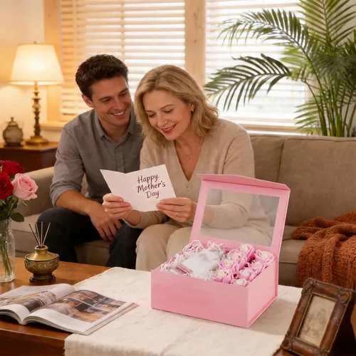 Miniatura 3 de PACKQUEEN Caja de regalo rosa con ventana, 9x6.5x3.8 pulgadas, caja de regalo transparente para regalos, contiene cinta, tarjeta, caja de regalo