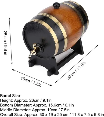 Miniatura 2 de Dispensador de barril de whisky de 3 L de gran capacidad, barril de madera de roble envejecido, contenedor de almacenamiento de barril de vino tinto