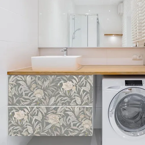 Miniatura 3 de CiCiwind Papel tapiz floral gris para despegar y pegar, hojas para decorar gabinetes, papel de contacto autoadhesivo extraíble para paredes que
