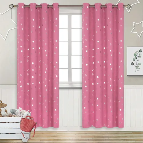 Miniatura 111 de BGment Cortinas opacas para dormitorio infantil, con aislamiento térmico, con ojales, estampado de estrellas plateadas, cortinas para oscurecer
