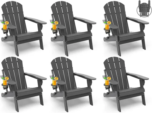 Miniatura 42 de GREENVINES Juego de 2 sillas plegables Adirondack Plástico HDPE Silla para hoguera Todo clima Portavasos Rojo para terraza, patio