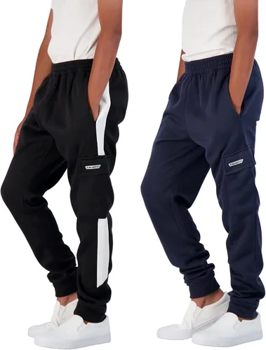 Hind Paquete de 2 pantalones deportivos de forro polar con bolsillos tipo cargo para niños, ropa deportiva y casual