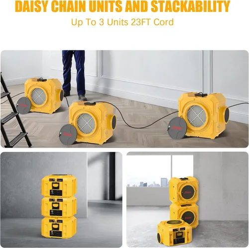 Miniatura 6 de Depurador de aire Hepa 800CFM con filtración de 4 etapas, máquina de aire negativo apilable, purificador de aire comercial con filtros Amarillo-1
