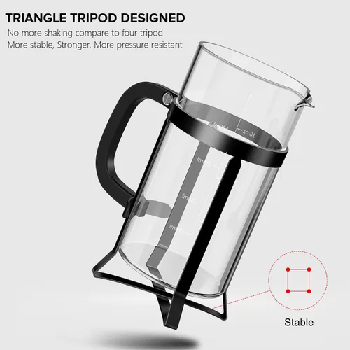 Miniatura 3 de QUQIYSO Cafetera de prensa francesa de acero inoxidable 304 con 4 filtros, resistente al calor, duradera, fácil de limpiar, prensa de café de vidrio