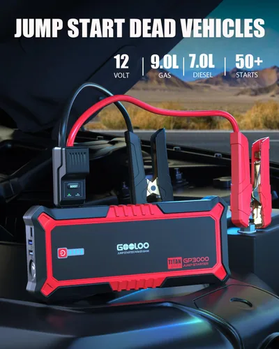 Miniatura 2 de GOOLOO - Arrancador de batería para automóvil GP3000 mejorado de 3000 A (hasta 9 L de gas o 7 L de motor diésel) 12 V, paquete de potencia portátil