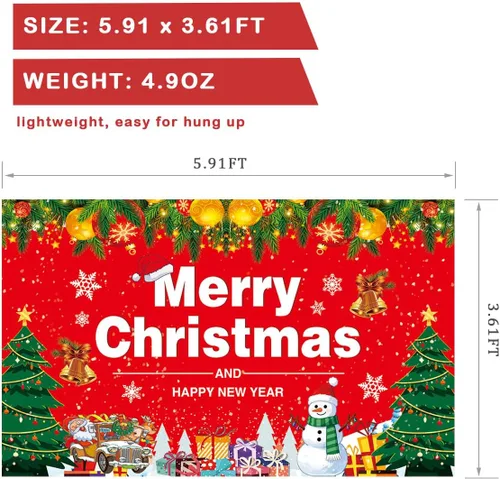 Miniatura 2 de Fondo grande de Feliz Navidad, pancarta de tela para decoración de fiestas de Navidad, 5.9 x 3.6 pies, letrero fotográfico para decoración