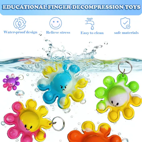 Miniatura 3 de Paquete de 30 mini llaveros de pulpo a granel, juguetes antiestrés para adolescentes y niños, suministros de fiesta de cumpleaños, premios de verano