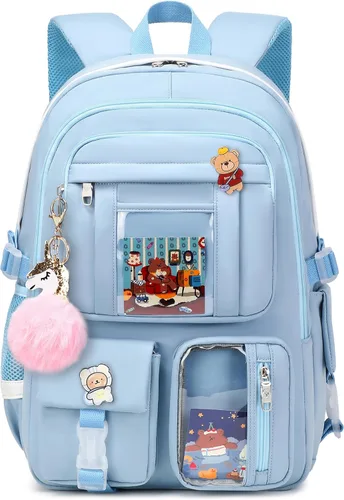 Miniatura 12 de Mochila para niñas con accesorios, mochila para laptop y libros de 16 pulgadas, bolsa escolar kawaii, mochila para universidad, viaje y día a día