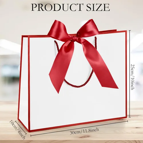 Miniatura 2 de Silkfly Bolsas de regalo de agradecimiento con asa de 12 x 10 x 4 pulgadas, elegante bolsa de regalo de bienvenida con lazo para boda, graduación