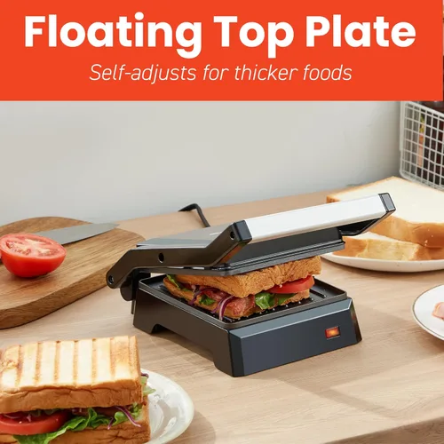 Miniatura 2 de Elite Gourmet EPN160X 5.5 x 5.3" Multifuncional, compacta prensa eléctrica Panini, parrilla de contacto, parrilla plana de 180°, ligera, placa